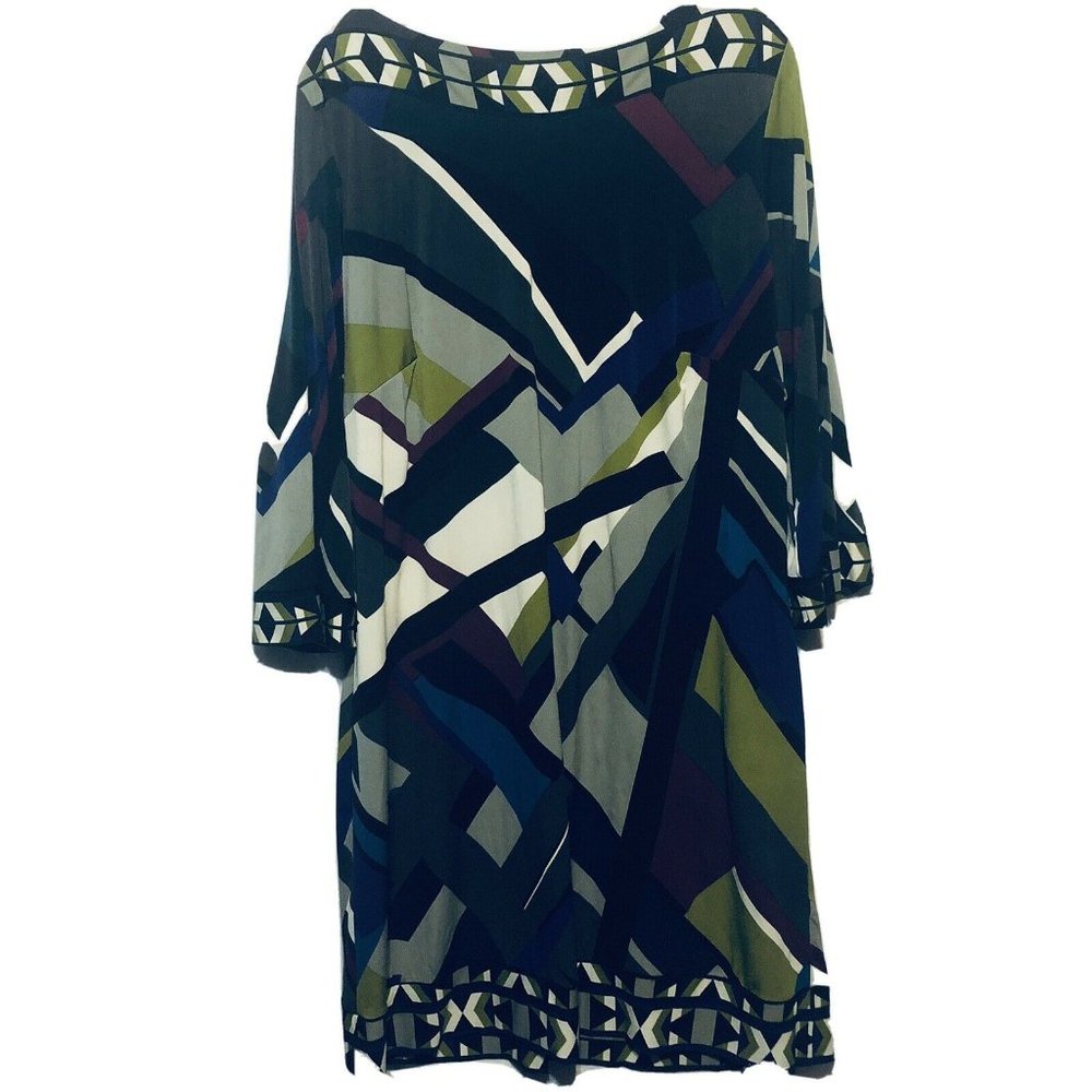 Studio I Womens ¾ Sleeve Dress Size 14W Geometric